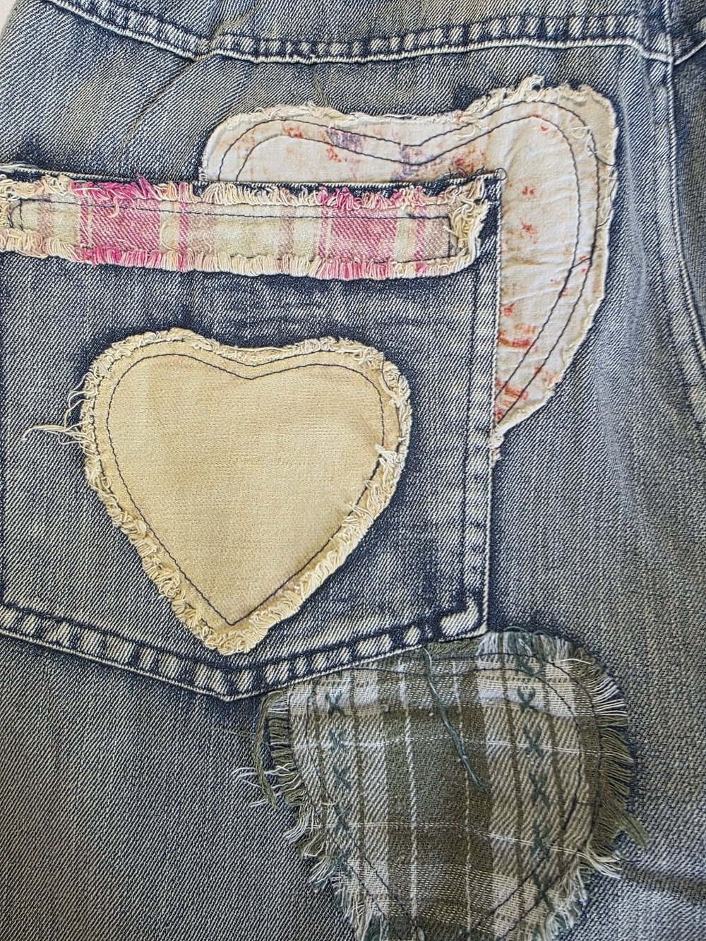Blue Velvet Hippy Patchwork Embroidered Heart Jeans Boho Wide Leg Distressed - Picture 6 of 7